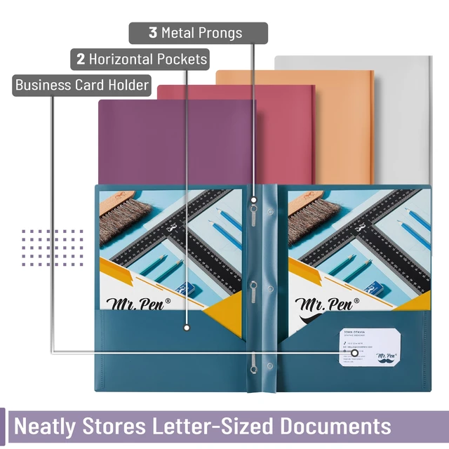 Alt view image 3 of 7 - Mr. Pen- Plastic Folders with Pockets and Prong, 5 Pack, Assorted Colors