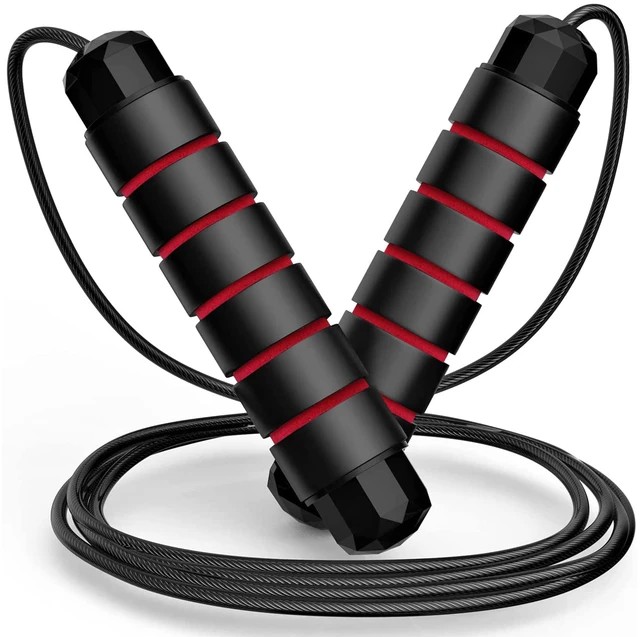 Main image of Jump Rope for Fitness, Adjustable Speed Jump Rope with Ball Bearings, Tangle-Free Skipping Rope for Women Men Kids, Durable Steel Cable with Soft Foam Handles for Cardio Workout, Weight Loss & Home Gy
