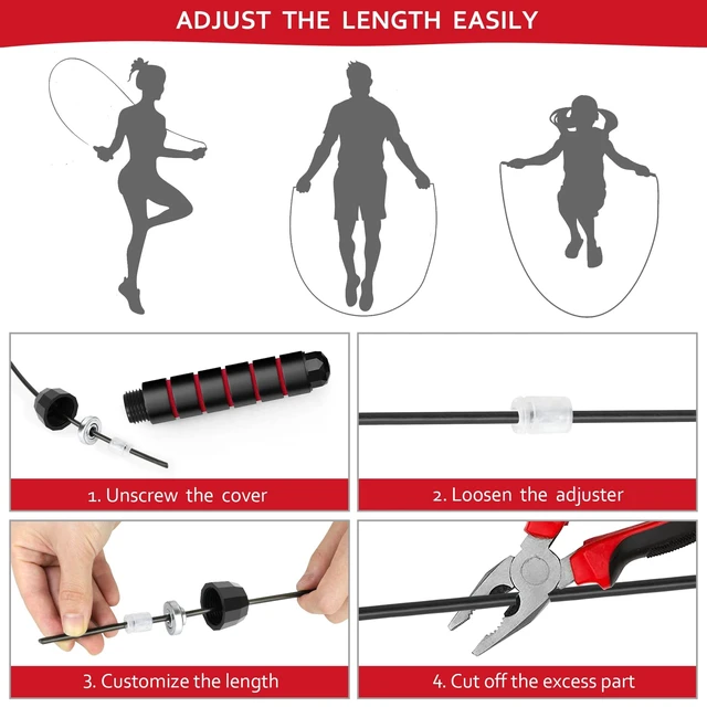 Alt view image 3 of 7 - Jump Rope for Fitness, Adjustable Speed Jump Rope with Ball Bearings, Tangle-Free Skipping Rope for Women Men Kids, Durable Steel Cable with Soft Foam Handles for Cardio Workout, Weight Loss & Home Gy