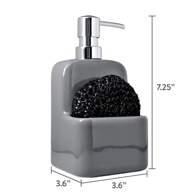 Alt view image 2 of 5 - Mainstays Liquid Soap Pump with Sponge Caddy, Gray Ceramic, Single, Well Suited to Kitchen Organization and Accessibility