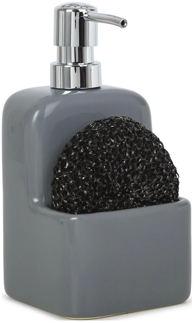 Main image of Mainstays Liquid Soap Pump with Sponge Caddy, Gray Ceramic, Single, Well Suited to Kitchen Organization and Accessibility