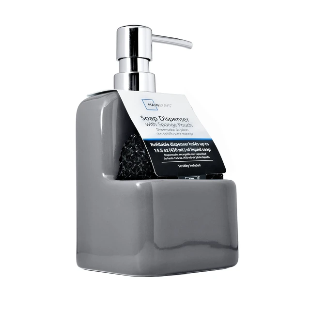 Alt view image 4 of 5 - Mainstays Liquid Soap Pump with Sponge Caddy, Gray Ceramic, Single, Well Suited to Kitchen Organization and Accessibility