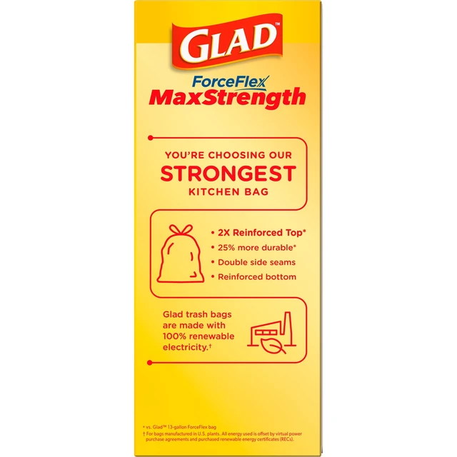 Alt view image 3 of 5 - Glad ForceFlex MaxStrength 13-Gallon Drawstring Tall Trash Bags, Gain Original Scent, 20 Bags