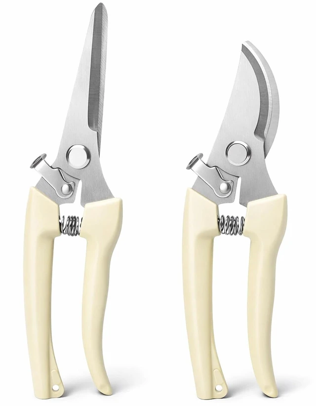 Main image of Pruning Shears,Ahoooot 2Pcs Pruning Shears for Gardening,Professional Garden Shears for Flowers, Bonsai and Fruits Picking (1pc Straight & 1pc Curved)
