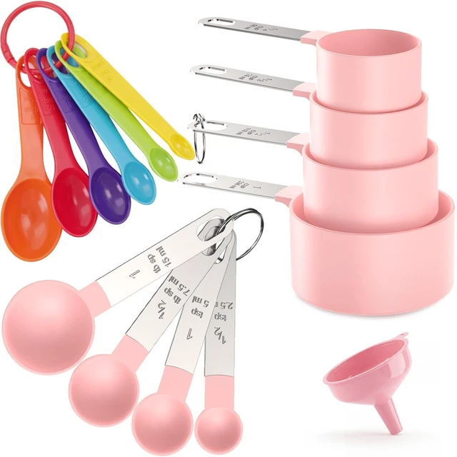 Main image of THLHKD 15 Pcs Measuring Cups and Spoons Set, Measuring Spoons Set with Stainless Steel Handles, Measure Spoon and Cup for Liquid & Dry Ingredients, Cute Pink & Colorful