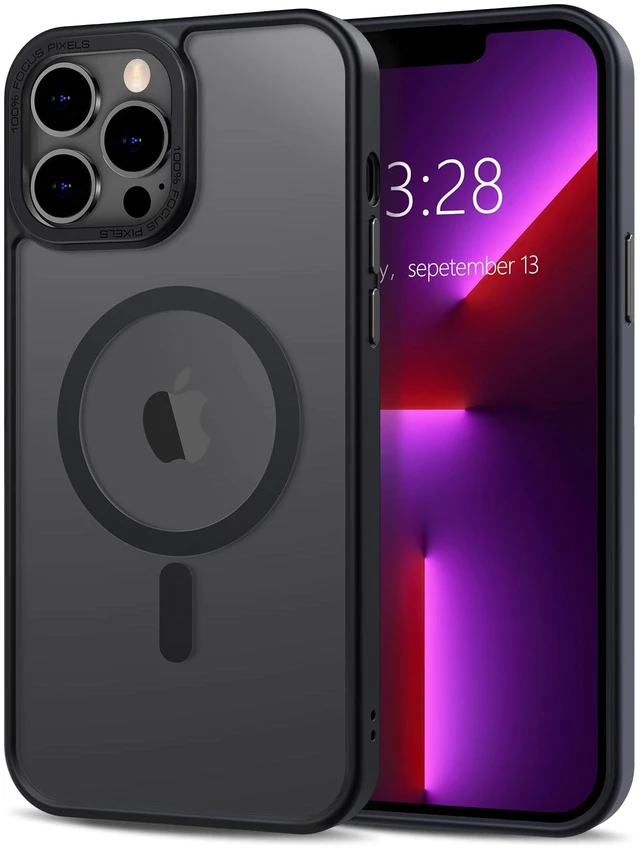 Main image of Anuck Case for iPhone 13 Pro Max Case Magnetic Phone Case Compatible with MagSafe, Soft TPU Bumper Hard Translucent Matte Back Slim Fit Shockproof Protective Cover for Men Women Girls - Black