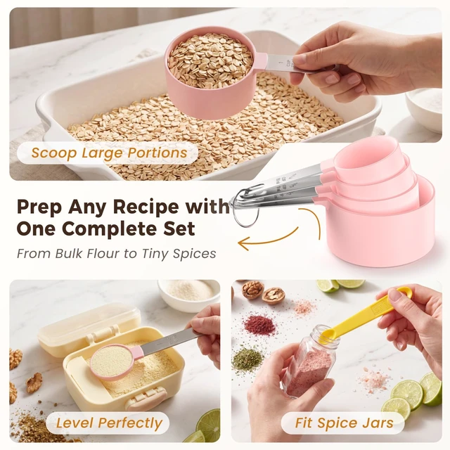 Alt view image 3 of 7 - THLHKD 15 Pcs Measuring Cups and Spoons Set, Measuring Spoons Set with Stainless Steel Handles, Measure Spoon and Cup for Liquid & Dry Ingredients, Cute Pink & Colorful