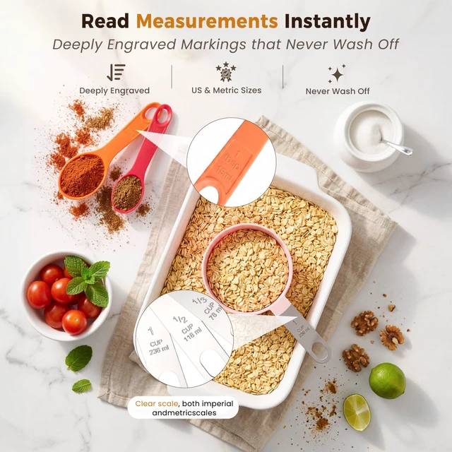 Alt view image 6 of 7 - THLHKD 15 Pcs Measuring Cups and Spoons Set, Measuring Spoons Set with Stainless Steel Handles, Measure Spoon and Cup for Liquid & Dry Ingredients, Cute Pink & Colorful