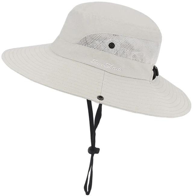 Main image of Womens Sun-Hat Outdoor Protection Foldable Beach-Bucket-Hat Ponytail-Hole