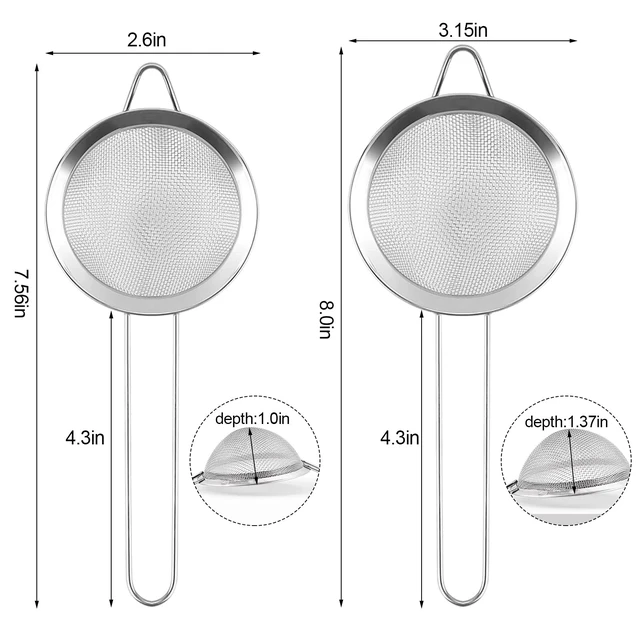 Alt view image 2 of 6 - 2 Pack Fine Mesh Strainer, Small Stainless Steel Sieves with Handles, for Steeping Loose Leaf Tea, Straining Cocktail, Juice and Sifting Flour, Powdered Sugar (2pcs)