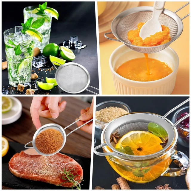 Alt view image 5 of 6 - 2 Pack Fine Mesh Strainer, Small Stainless Steel Sieves with Handles, for Steeping Loose Leaf Tea, Straining Cocktail, Juice and Sifting Flour, Powdered Sugar (2pcs)