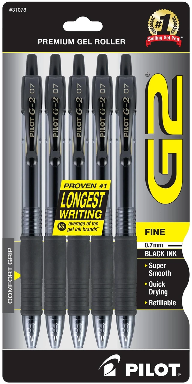 Main image of PILOT G2 Premium Gel Pens, Fine Point 0.7mm, Black Ink, 5-Pack