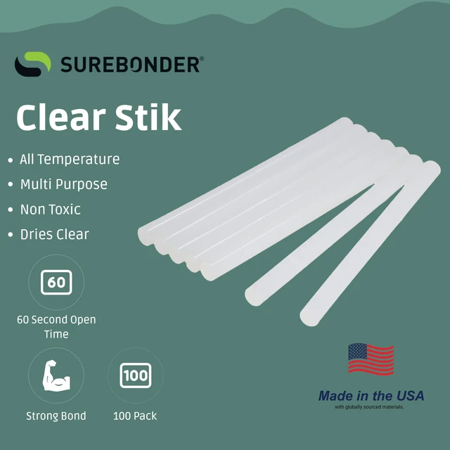 Alt view image 2 of 6 - Surebonder Clear, All Purpose, All Temp., Mini Size Hot Glue Sticks 0.27 in. Diameter, 4 in. Length -100 Pack