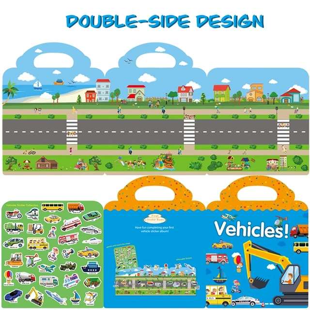 Alt view image 2 of 7 - Reusable Sticker Book for Kids, Vehicles Truck Stickers Educational Learning Toys Travel Stickers Activity Books for Toddler Girls Boys Age 3+ Birthday Gifts