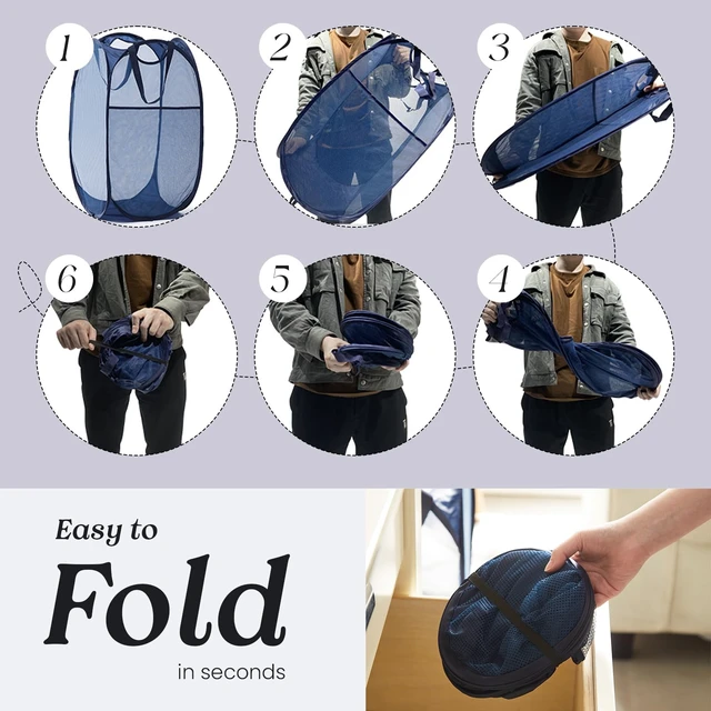 Alt view image 7 of 7 - Collapsible Mesh Laundry Basket with Side Pocket & Sturdy Handles