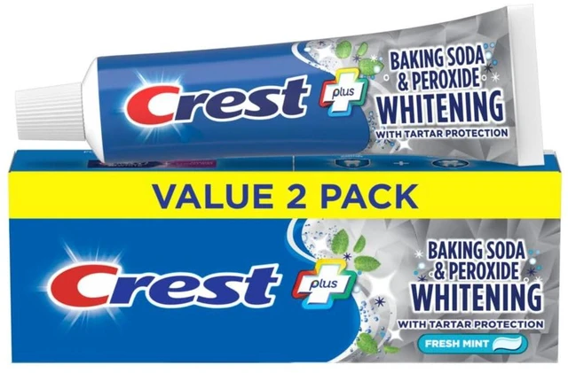 Main image of Crest Cavity & Tartar Protection Toothpaste, Whitening Baking Soda & Peroxide,5.7 Ounce (Pack of 2)