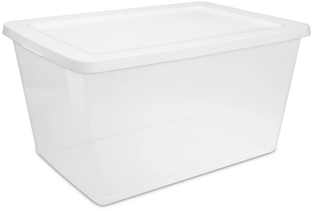 Main image of Sterilite 58 Quart Medium Storage Bin, Clear Plastic Storage Container with Snap-On Lid, White