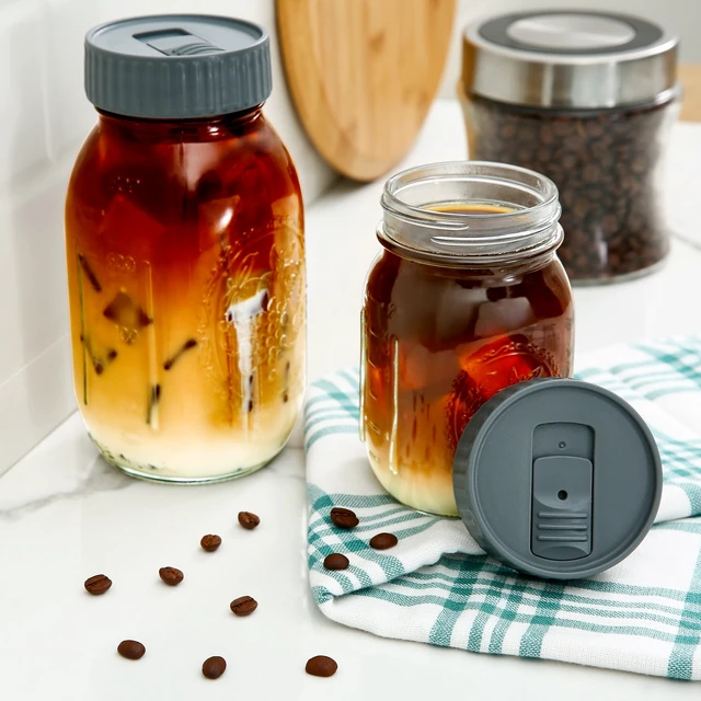 Alt view image 4 of 4 - Mainstays BPA-Free Plastic Mason Jar Lids for Drinking Dishwasher Safe Gray Canning Jar Lids
