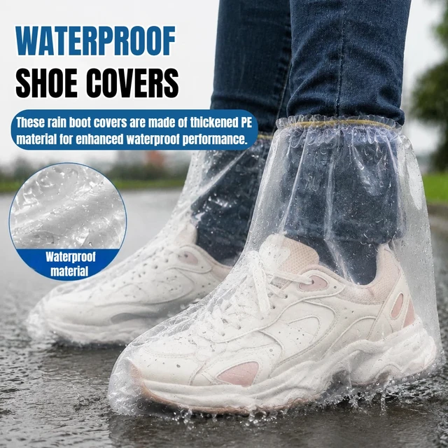 Alt view image 2 of 7 - 16 PCS Waterproof Shoe Covers for Rain With Non-Slip Thickened PE Material, Plastic Rain Boot Covers for Rainy or Snowy Days, Clear Shoe Ponchos for Men and Women