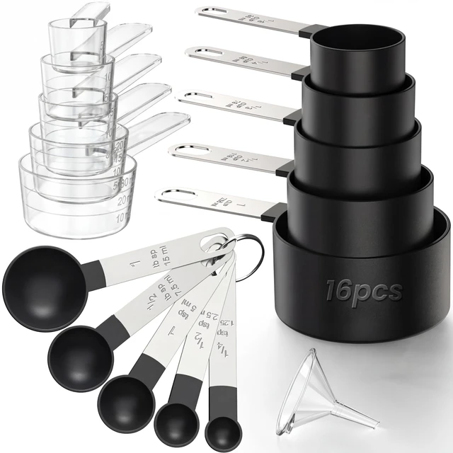 Main image of 16PCS Measuring Cups and Spoons Set, Measuring Spoon Set with Metric and US Measurements, Fits for Measuring Dry and Liquid - Black
