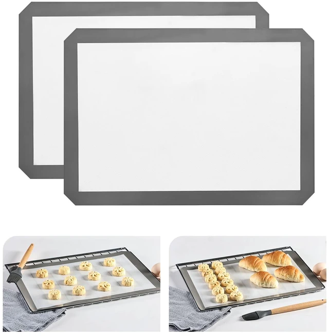 Main image of KitchenRaku Silicone Baking Mat, 16.5"x11.6" Non Stick Reusable Silicone Cooking Mat, BPA Free Baking Sheet for Cookies, Macarons Bread & Pastry, Toaster Pad Set of 2