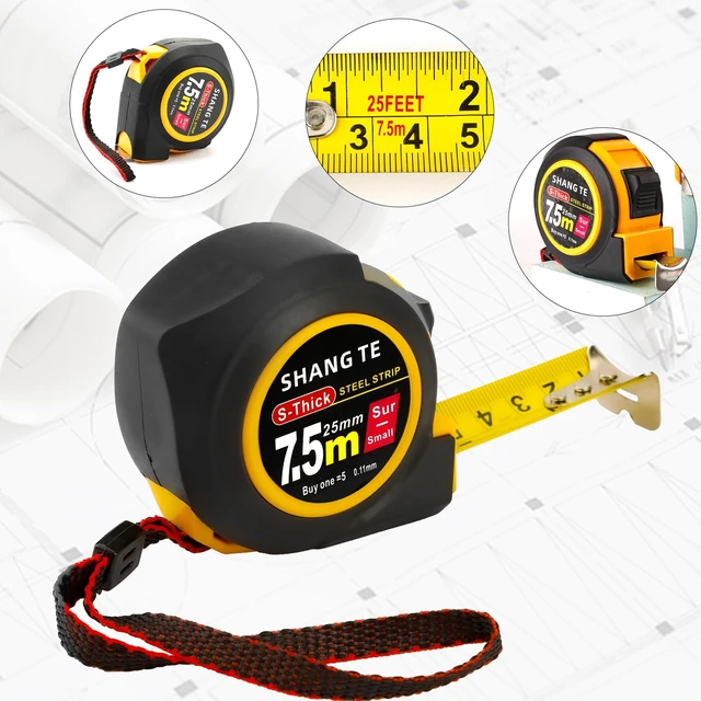 Alt view image 3 of 7 - Tape Measure 25 ft, Steel Measuring Tape Retractable, 25-Foot Basics Self-Locking Measurement Tape, Self Lock Auto Tape Rule Imperial/Metric Measure for Body Measurements