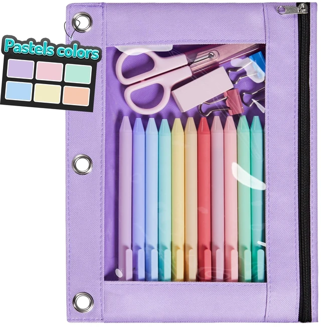 Main image of Forvencer Pencil Pouch for 3 Ring Binder, Pastels Pencil Case,Cute Pen Bag