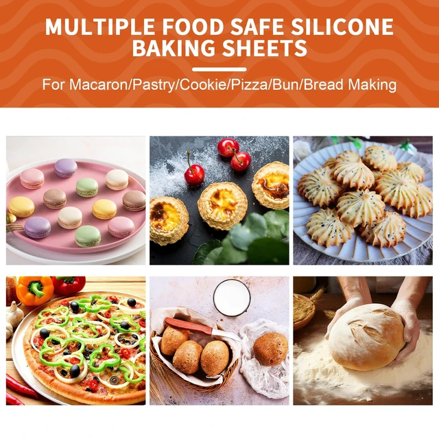Alt view image 6 of 7 - KitchenRaku Silicone Baking Mat, 16.5"x11.6" Non Stick Reusable Silicone Cooking Mat, BPA Free Baking Sheet for Cookies, Macarons Bread & Pastry, Toaster Pad Set of 2