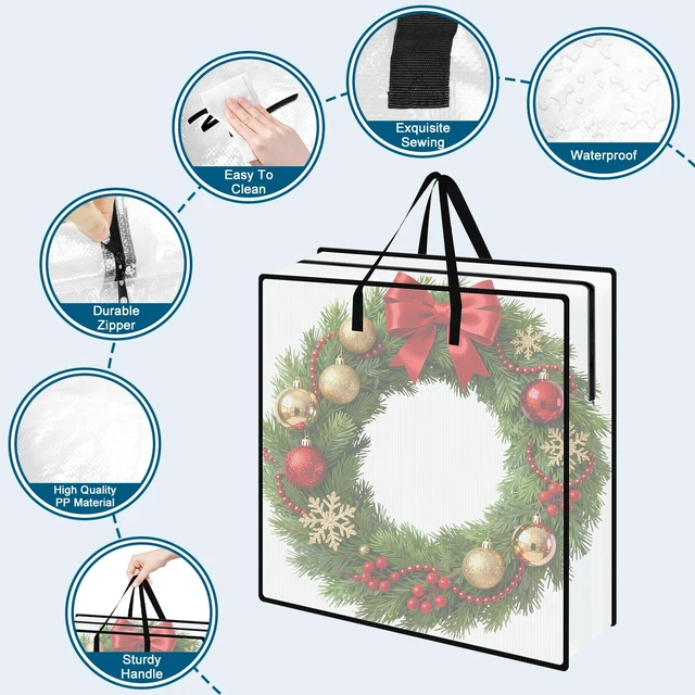 Alt view image 3 of 7 - Wreath Storage Bag, 26" Wreath Storage Container, Clear Moving Bags