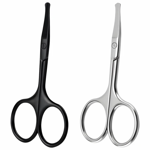 Main image of 2 Pack 3.75" Premium Nose Hair Scissors, Curved Safety Blades with Rounded Tip for Trimming Small Details Facial Hair, Ear Hair, Eyebrow (Black and Silver)
