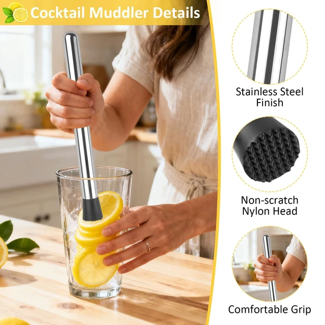 Alt view image 3 of 7 - Muddler for Cocktails, 4 Pack Cocktail Muddler, Stainless Steel Muddler