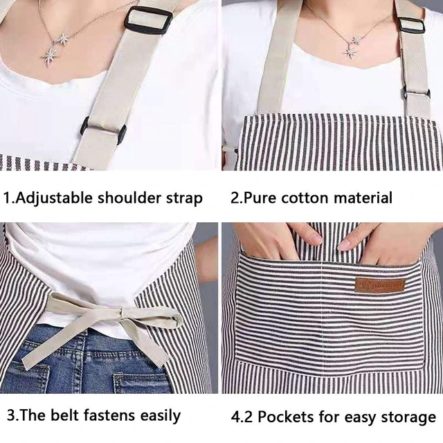 Alt view image 4 of 7 - RUIBOLU Adjustable Bib Apron with 2 Pockets Cooking Kitchen Cotton Aprons for Women Men Chef Restaurant BBQ Painting