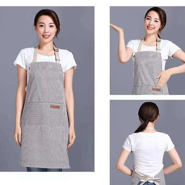 Alt view image 5 of 7 - RUIBOLU Adjustable Bib Apron with 2 Pockets Cooking Kitchen Cotton Aprons for Women Men Chef Restaurant BBQ Painting