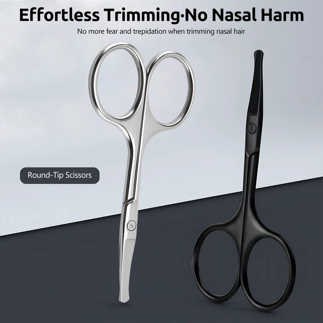Alt view image 2 of 7 - 2 Pack 3.75" Premium Nose Hair Scissors, Curved Safety Blades with Rounded Tip for Trimming Small Details Facial Hair, Ear Hair, Eyebrow (Black and Silver)