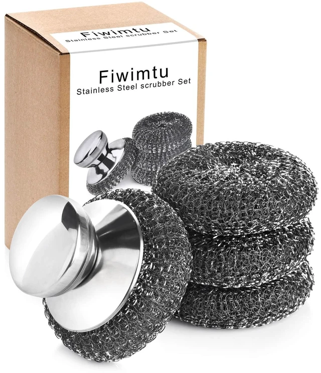 Main image of 4PCS Steel Wool Scrubber Pads, Stainless Steel Scrubber Set with 3Pcs Steel Wool Pads, Steel Scrubber for Dishes, Ideal for Cleaning Cast Iron, Pots, Pans, Grills, Stoves, Sink, Kitchen Household