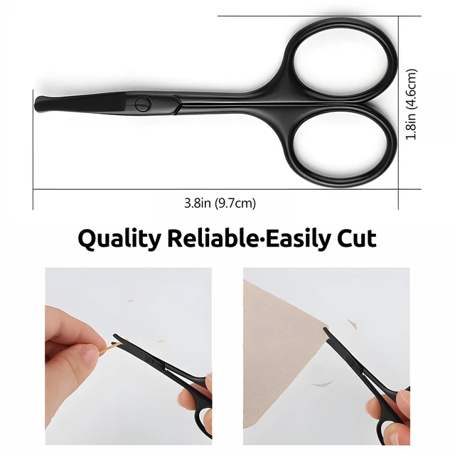 Alt view image 3 of 7 - 2 Pack 3.75" Premium Nose Hair Scissors, Curved Safety Blades with Rounded Tip for Trimming Small Details Facial Hair, Ear Hair, Eyebrow (Black and Silver)