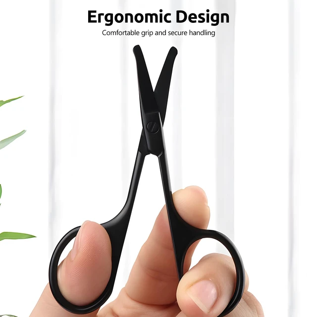 Alt view image 4 of 7 - 2 Pack 3.75" Premium Nose Hair Scissors, Curved Safety Blades with Rounded Tip for Trimming Small Details Facial Hair, Ear Hair, Eyebrow (Black and Silver)