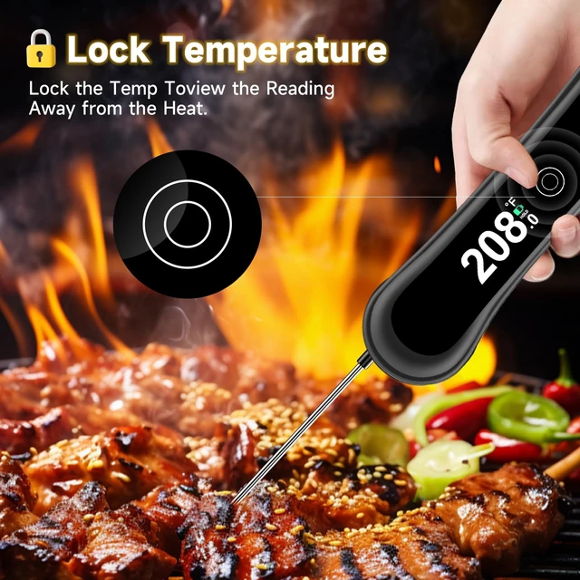 Alt view image 3 of 6 - Food Thermometer Digital, Instant Read Meat Thermometer with Backlight & Foldable Probe, Waterproof Kitchen Cooking Thermometer for Grill, BBQ, Deep Fry, Candy, Milk, Coffee