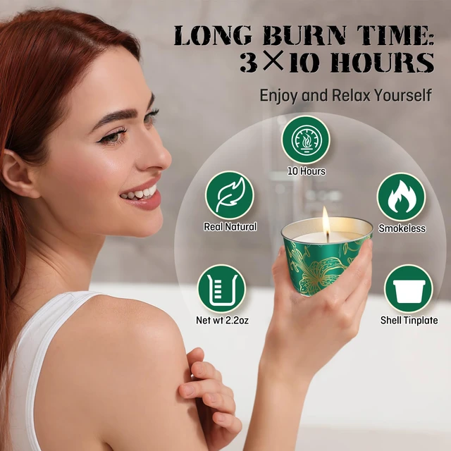 Alt view image 4 of 7 - Portable Citronella Candles for Outdoor Patio - 3 Pack 2.2oz Travel Size Natural Soy Wax Candles in Shatterproof Tins, 30 Hours Total Burn Time for Camping, Fishing, Backyard Party & Deck Décor