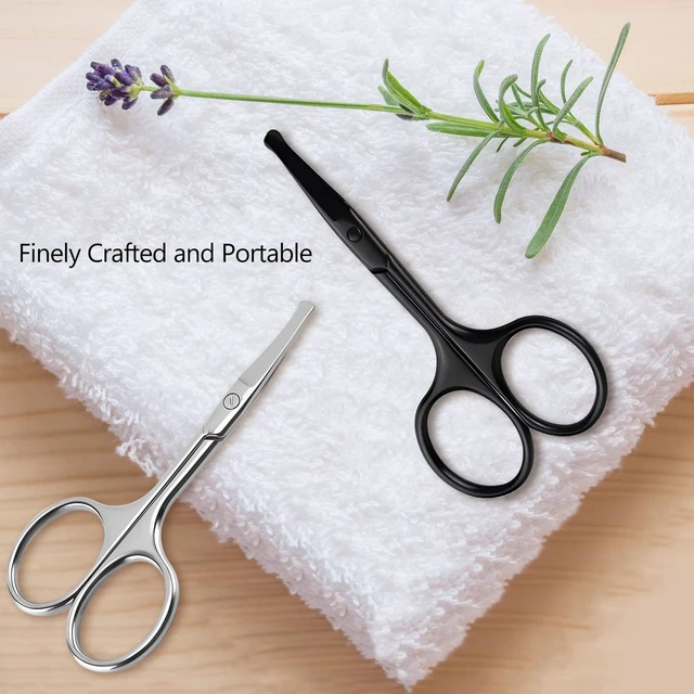 Alt view image 7 of 7 - 2 Pack 3.75" Premium Nose Hair Scissors, Curved Safety Blades with Rounded Tip for Trimming Small Details Facial Hair, Ear Hair, Eyebrow (Black and Silver)