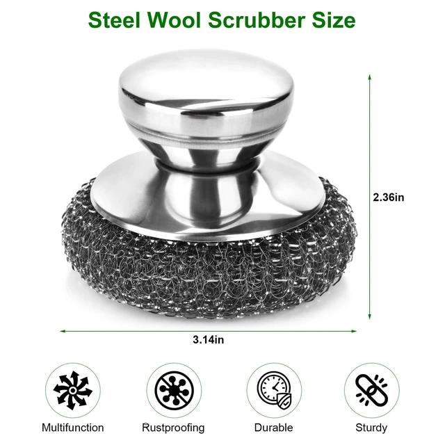 Alt view image 2 of 7 - 4PCS Steel Wool Scrubber Pads, Stainless Steel Scrubber Set with 3Pcs Steel Wool Pads, Steel Scrubber for Dishes, Ideal for Cleaning Cast Iron, Pots, Pans, Grills, Stoves, Sink, Kitchen Household