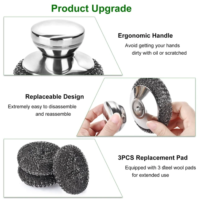 Alt view image 3 of 7 - 4PCS Steel Wool Scrubber Pads, Stainless Steel Scrubber Set with 3Pcs Steel Wool Pads, Steel Scrubber for Dishes, Ideal for Cleaning Cast Iron, Pots, Pans, Grills, Stoves, Sink, Kitchen Household