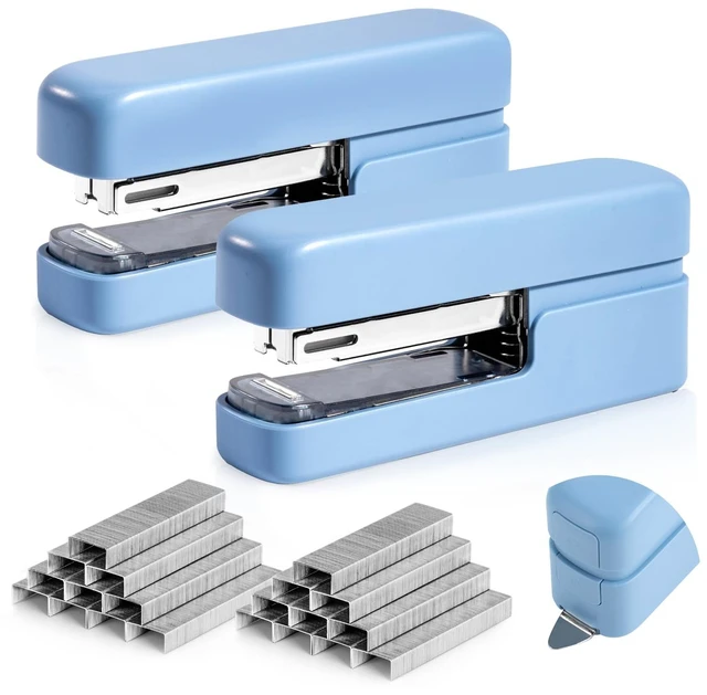 Main image of deli Stapler, Desktop Staplers with Integrated Staple Remover, 45 Sheet Capacity Office Stapler, 2 Pack, Blue