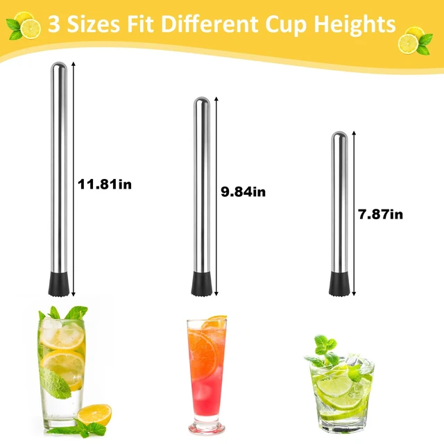 Alt view image 4 of 7 - Muddler for Cocktails, 4 Pack Cocktail Muddler, Stainless Steel Muddler