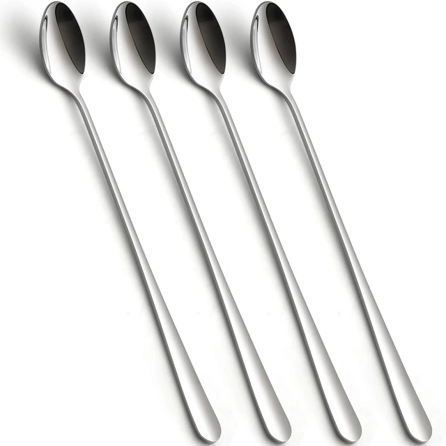 Main image of Stainless Steel Long Handle Iced Tea Spoons, Stirring Spoon, Ice Cream Spoon, 8.78-Inch/22.3CM Long Teaspoons for Stirring Coffee, Mixing Cocktail, Mixing Milk Tea, Silver Spoons Set of 4
