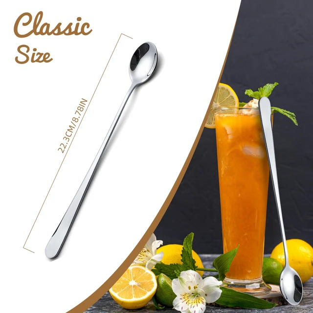 Alt view image 2 of 6 - Stainless Steel Long Handle Iced Tea Spoons, Stirring Spoon, Ice Cream Spoon, 8.78-Inch/22.3CM Long Teaspoons for Stirring Coffee, Mixing Cocktail, Mixing Milk Tea, Silver Spoons Set of 4