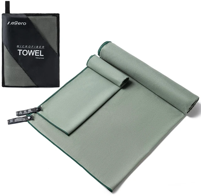 Main image of Aegero Camping Towel,2 Pack Microfiber Travel Sports Towel,Quick Dry-Super Absorbent-Ultra Compact-Ultra Soft-Lightweight.Suitable for Gym,Yoga,Trip,Beach,Shower,Backpacking,Pool(Army Green)