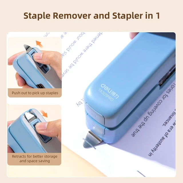 Alt view image 5 of 7 - deli Stapler, Desktop Staplers with Integrated Staple Remover, 45 Sheet Capacity Office Stapler, 2 Pack, Blue