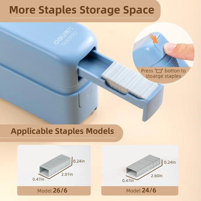 Alt view image 6 of 7 - deli Stapler, Desktop Staplers with Integrated Staple Remover, 45 Sheet Capacity Office Stapler, 2 Pack, Blue