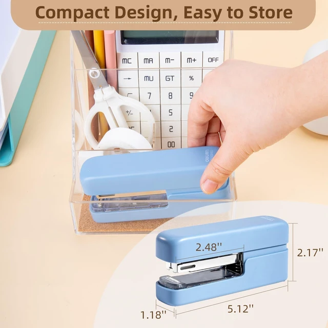 Alt view image 7 of 7 - deli Stapler, Desktop Staplers with Integrated Staple Remover, 45 Sheet Capacity Office Stapler, 2 Pack, Blue